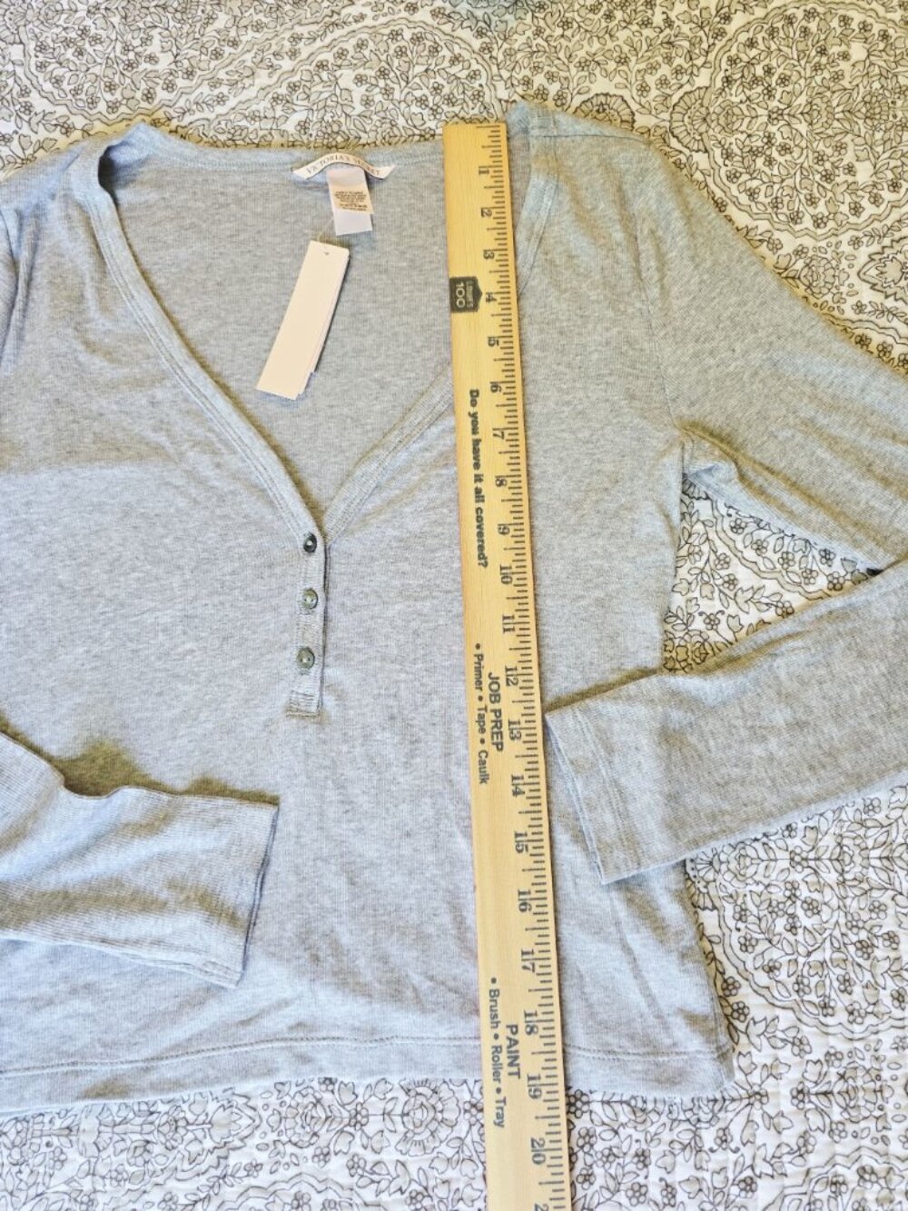 NWT Victorias Secret Gray Long-Sleeve Henley Romper Size M Soft Stretch Cotton - Picture 8 of 10
